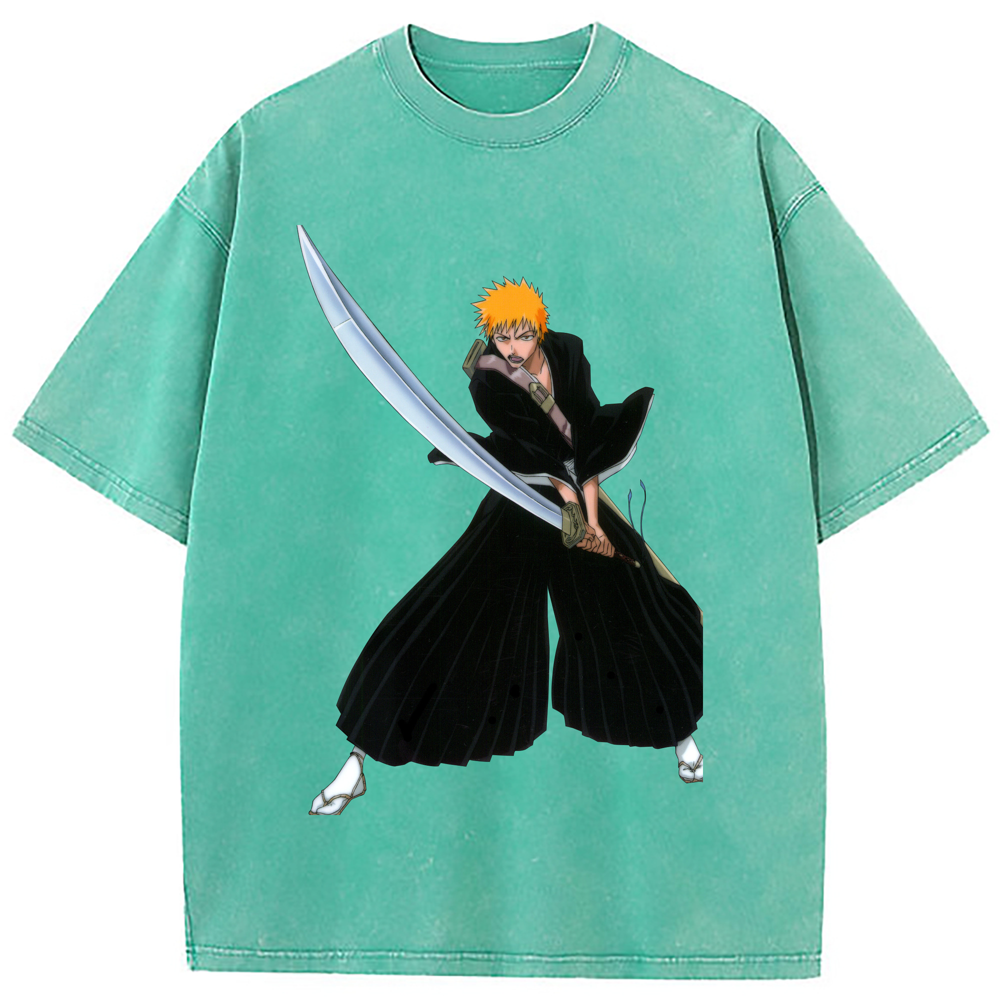 （画像用） ブリーチ 黒崎一護（くろさき いちご）BLEACH Kurosaki Ichigo 綿100% ヴィンテージ風 半袖Tシャツ（フロントプリント）